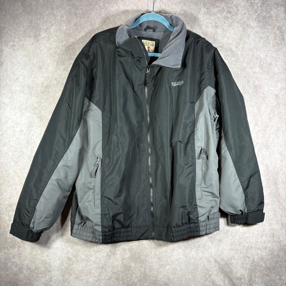 Red Head Jacket Mens Size XL Black Windbreaker Fleece Lined Colorblock Full Zip